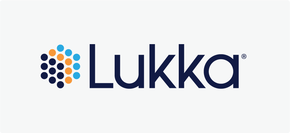 Lukka logo with blue and orange dots