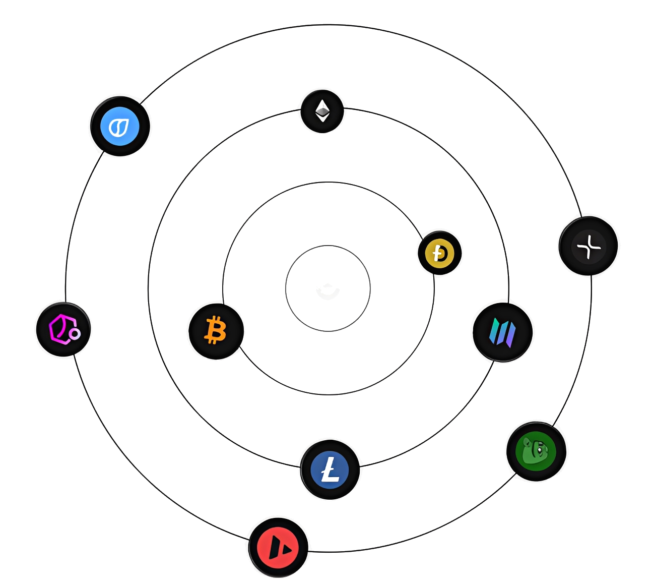 Digital currency icons on black background