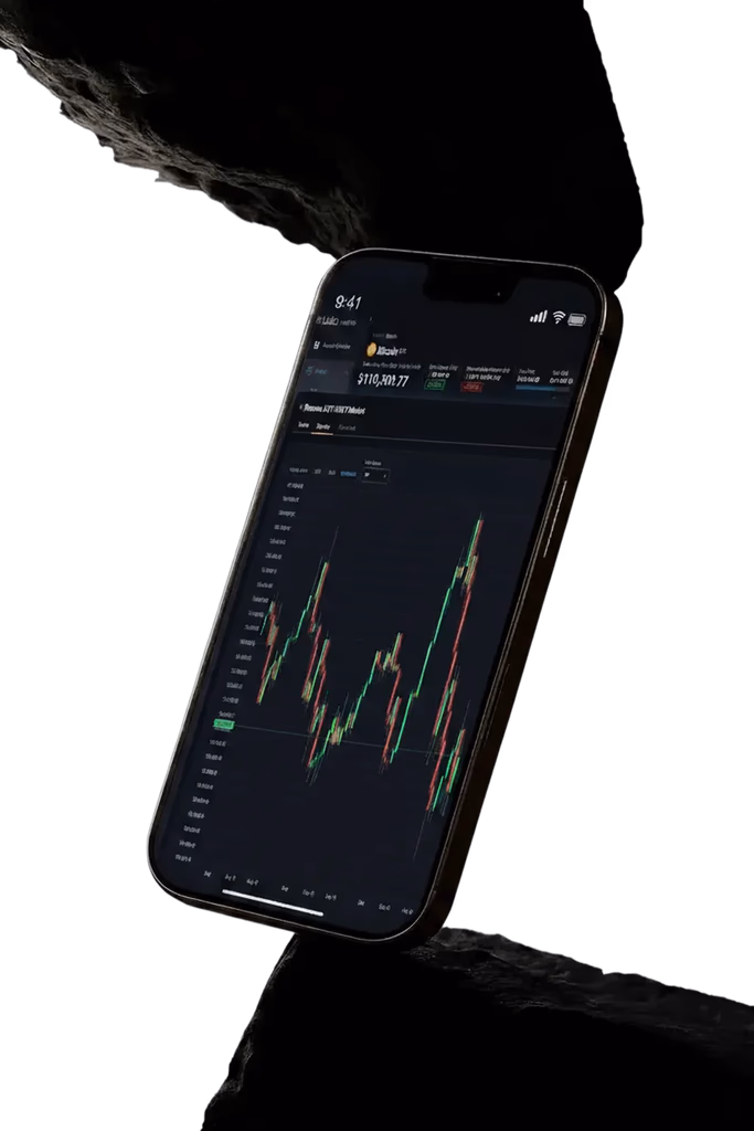 Mobile screen with stock market chart
